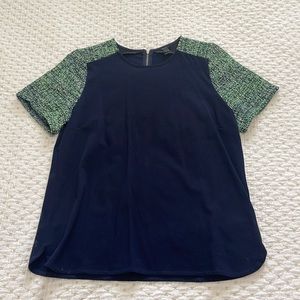 J. Crew navy tweed short sleeve blouse/shirt